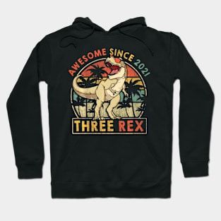 Kids Three Rex 3rd Birthday Third Dinosaur Year Old Hoodie